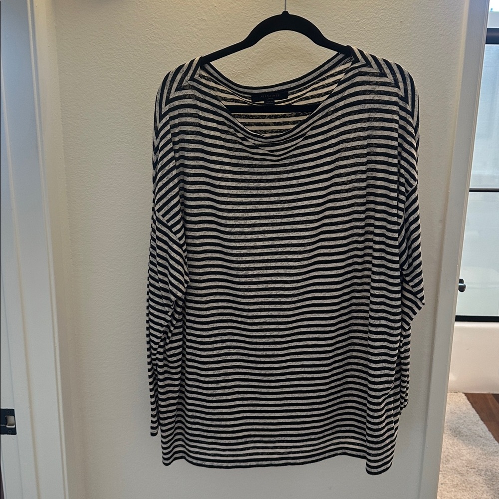 All saints Black and White Striped Top